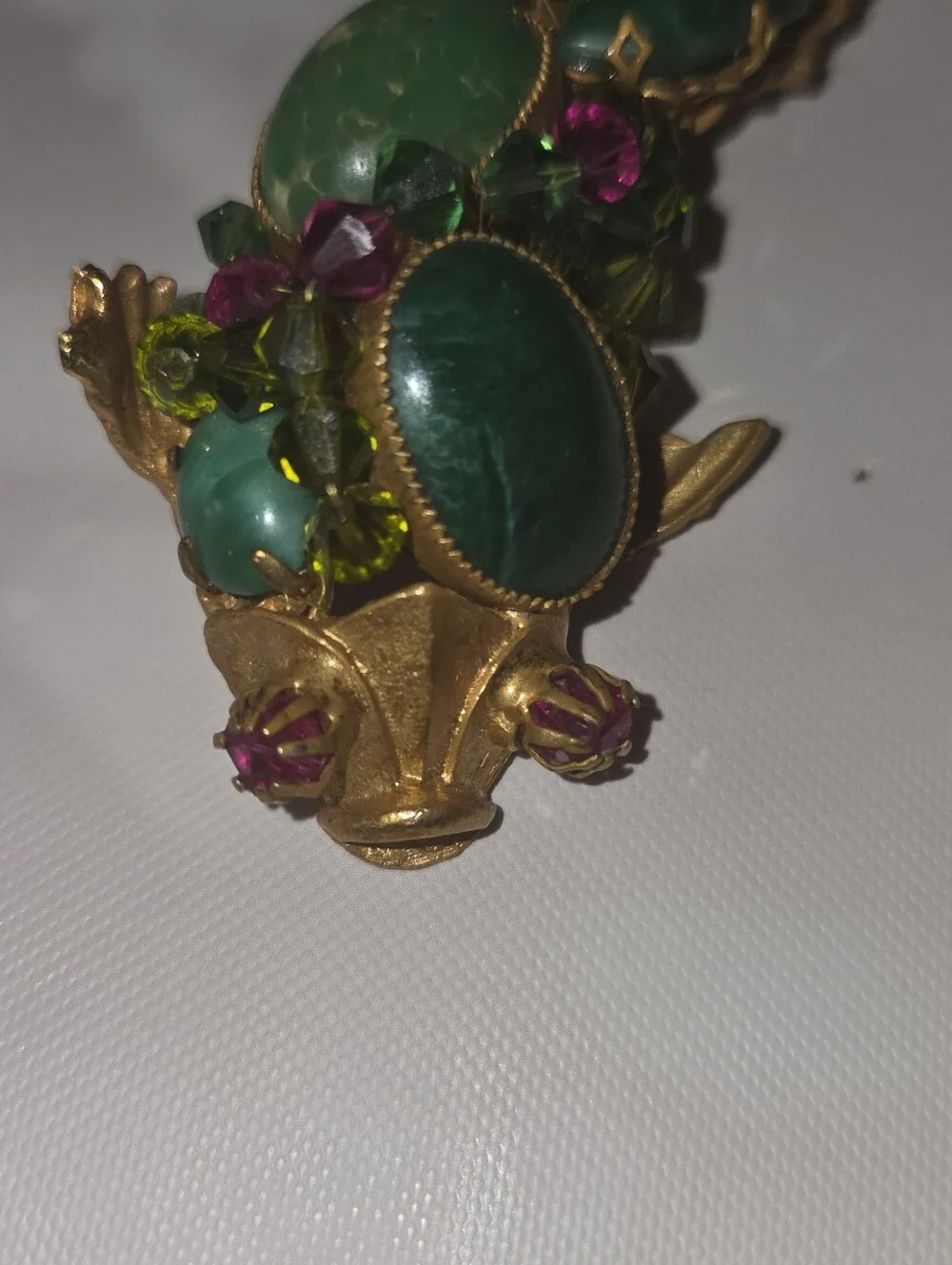 Rare Vintage Hattie Carnegie Koi Fish Brooch Lg Green Stones Purple Rhinestones
